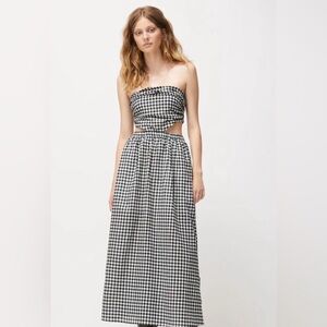 NWT Atoir The Primrose checked strapless midi dress with cutout waist. US 2